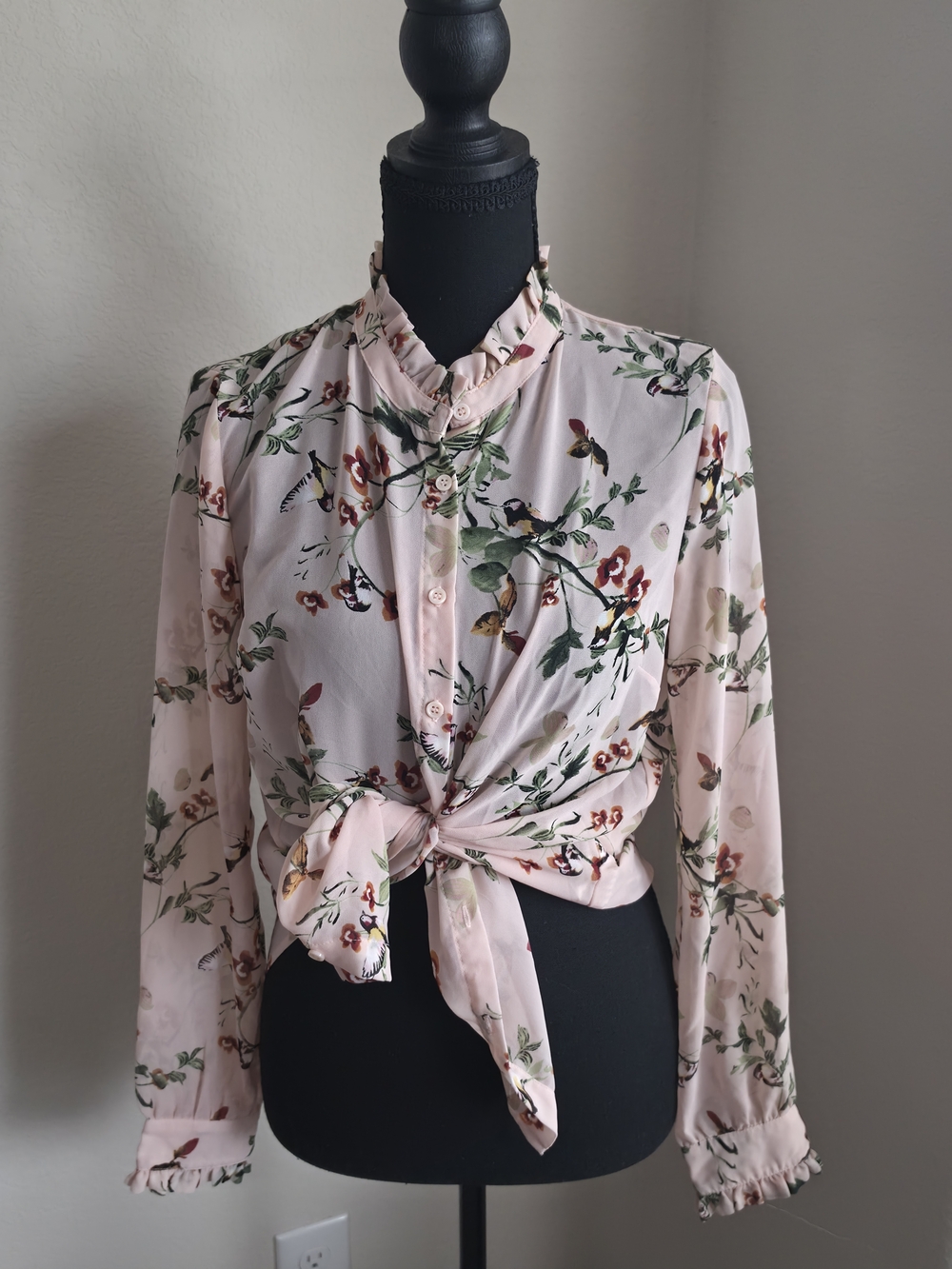 Forever 21 Light Pink Floral Sheer Blouse